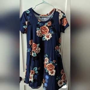 Navy Blue Floral Swing Mini Dress